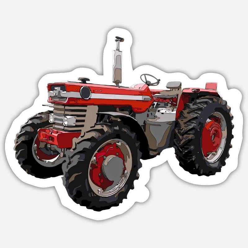 Traktor rød firehjulsdrift - Klistremerke størrelse S (10 x 10 cm) - matt hvit