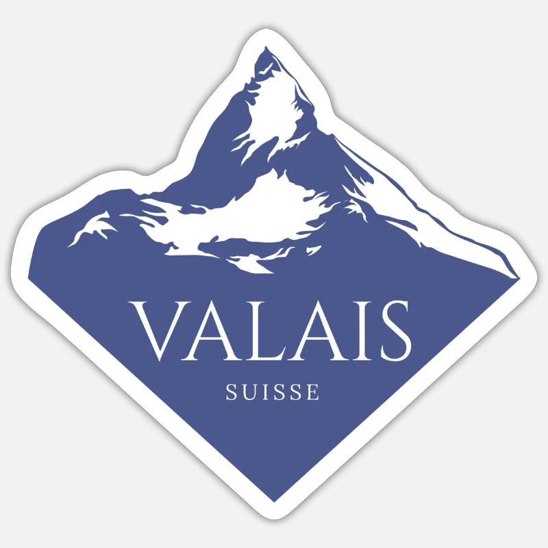 Conception des Alpes du Valais en Suisse - Sticker taille S (10 x 10 cm) - blanc mat