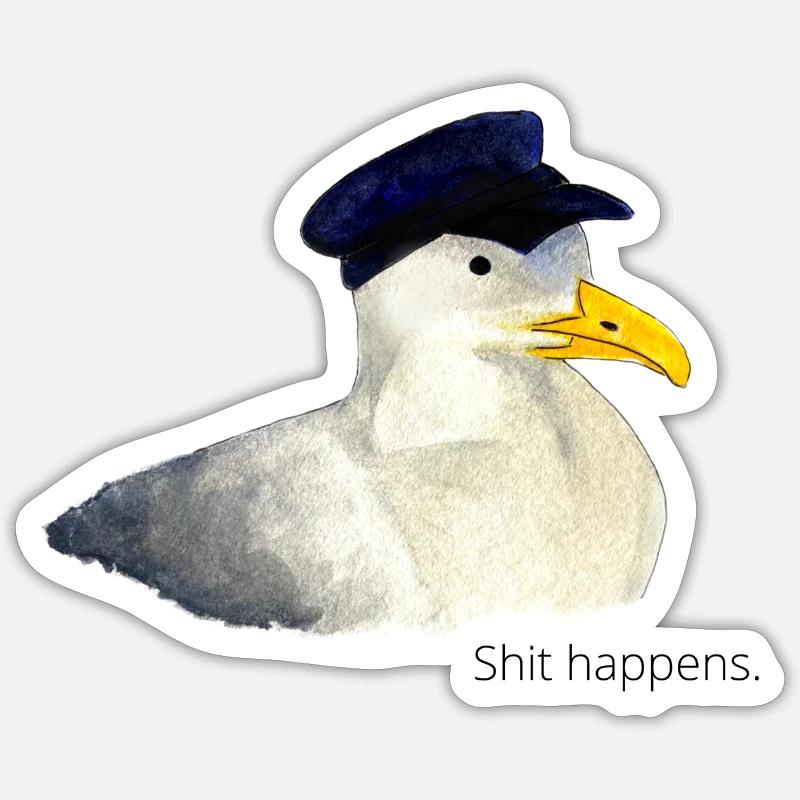 Seagull "Shit happens." - Sticker size S (10 x 10 cm) - white matte