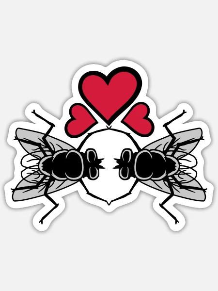 Verliebte Stubenfliegen Paar Herzen - Sticker Größe S (10 x 10 cm) - Mattweiß