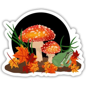 Pilze und Frosch - Sticker Größe S (10 x 10 cm) - Mattweiß - Vorne
