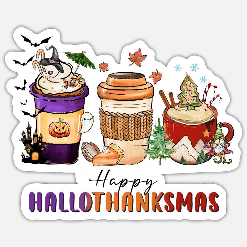 Happy Hallothanksmas - Sticker size S (10 x 10 cm) - white matte