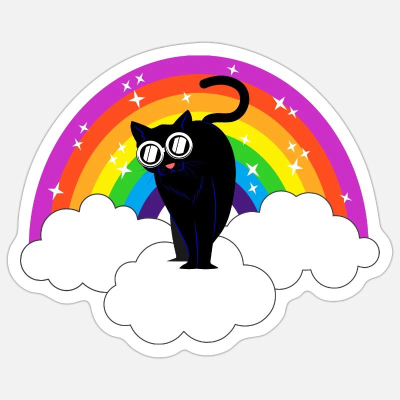 Kidcore Regenbogen Schwarze Coole Katze Geschenk Sticker Größe S (10 x 10 cm)