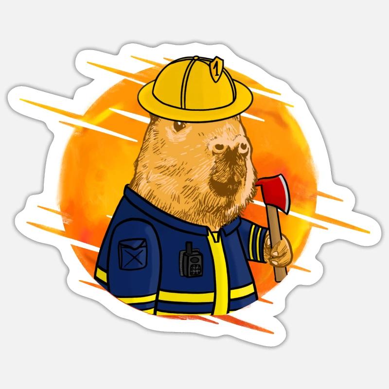 Capybara Firefighter - Sticker size S (10 x 10 cm) - white matte