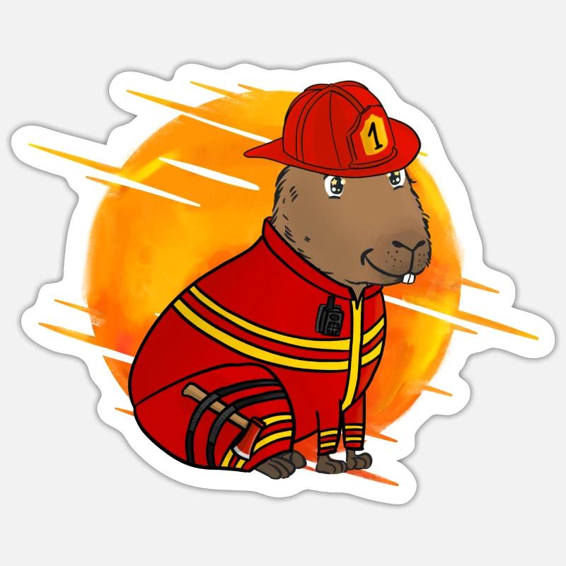 Capybara Firefighter - Sticker size S (10 x 10 cm) - white matte