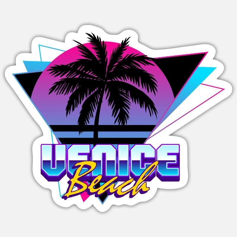 Synthwave 1 Venice Beach 80er 90er Retro - Sticker Größe S (10 x 10 cm) - Mattweiß
