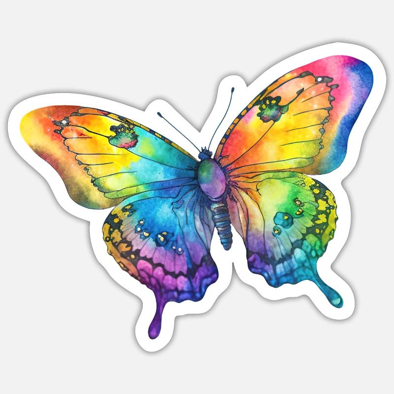 Couleurs arc-en-ciel papillon Sticker taille S (10 x 10 cm)