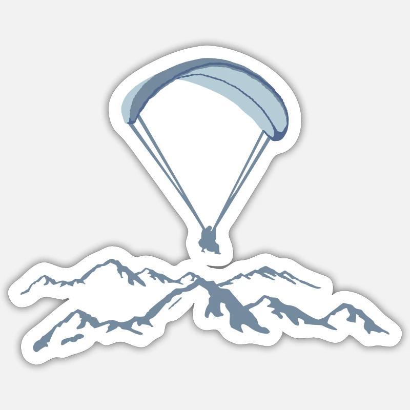 Paragleiten, Paragleiter und Berge - Sticker Größe S (10 x 10 cm) - Mattweiß