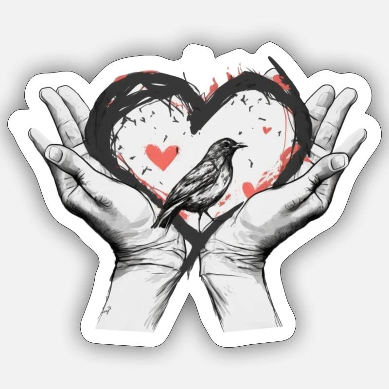 Un oiseau affectueux Sticker taille S (10 x 10 cm)