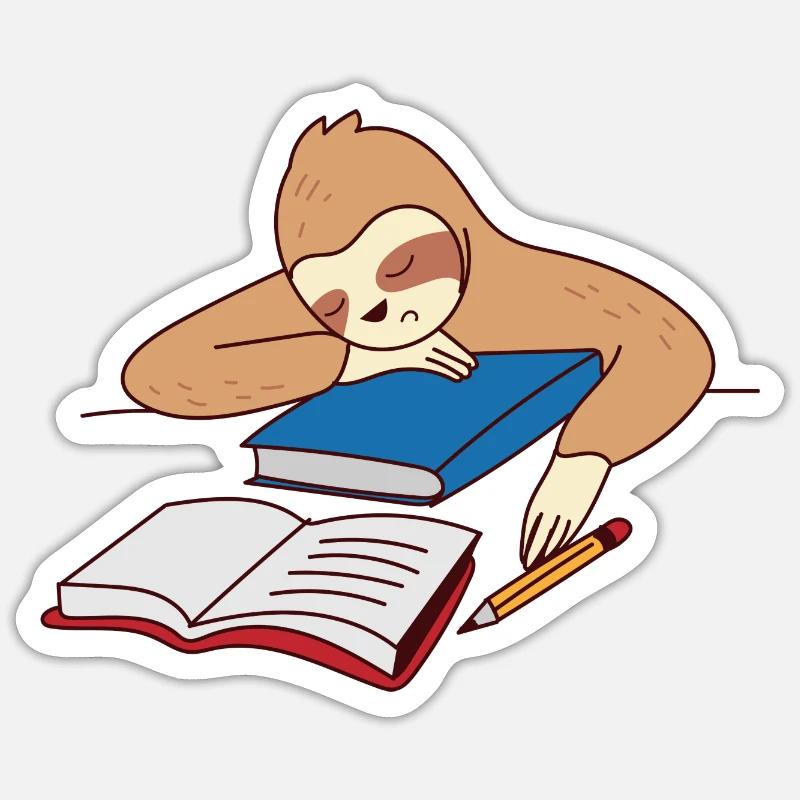 Sloth Studying Falling Asleep Ironic Student Tired Sticker size S (10 x 10 cm)