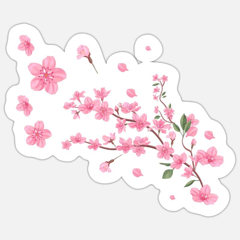 Sakura, fleur de cerisier, fleurs, fleur de cerisier - Sticker taille S (10 x 10 cm) - blanc mat