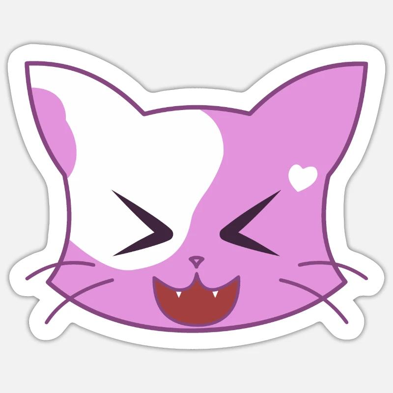 Cœur chat riant - Sticker taille S (10 x 10 cm) - blanc mat