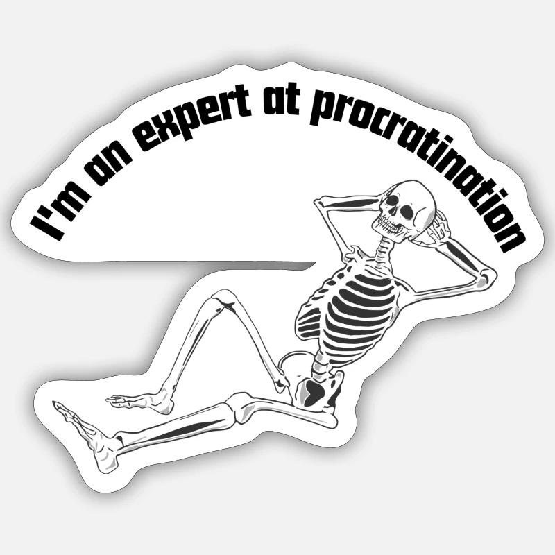 Procrastination expert skeleton Sticker taille S (10 x 10 cm)