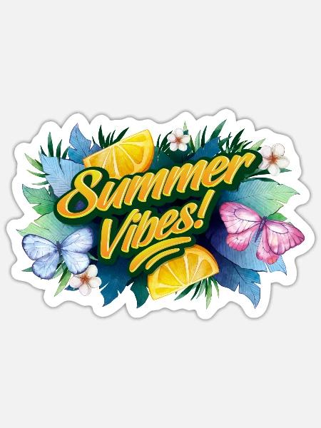 Schmetterlinge Blumen Sommer Urlaubszeit - Sticker Größe S (10 x 10 cm) - Mattweiß