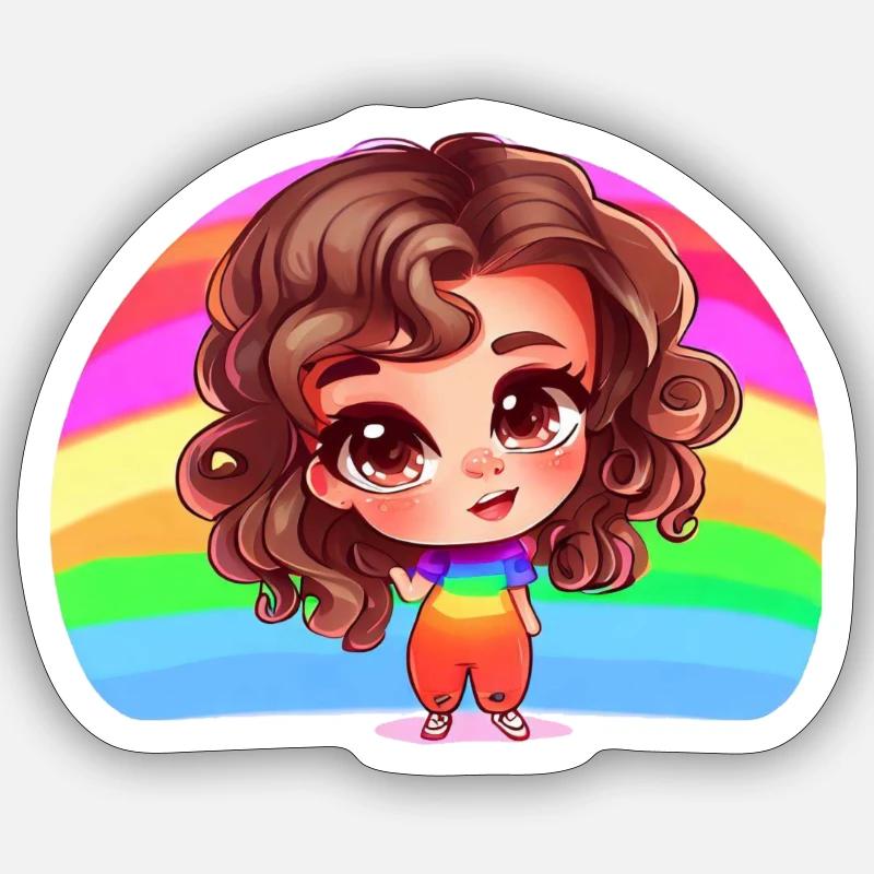 Fille Arc-en-ciel - Sticker taille S (10 x 10 cm) - blanc mat