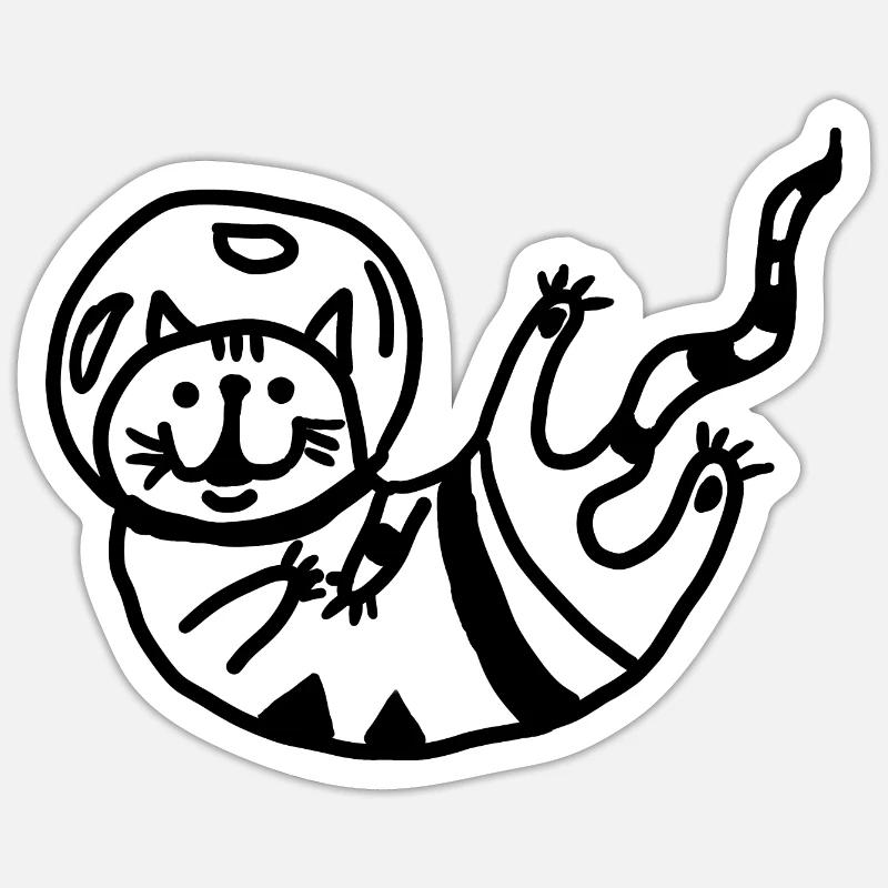 Chat astronaute - Sticker taille S (10 x 10 cm) - blanc mat