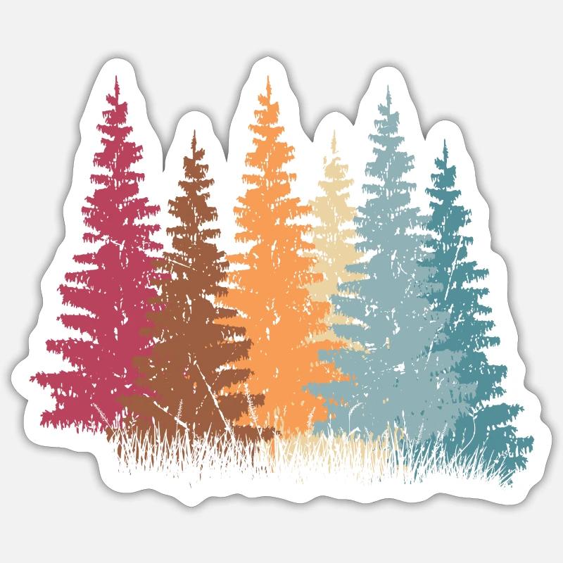 Bunter Wald mit Bäumen - Sticker Größe S (10 x 10 cm) - Mattweiß