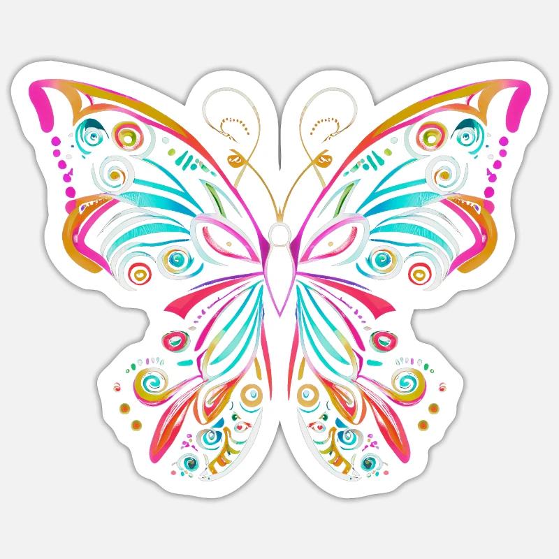 BUNTER SCHMETTERLING - Sticker Größe S (10 x 10 cm) - Mattweiß