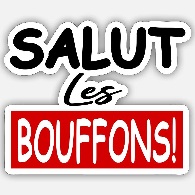 Salut les bouffons / humour / phrase drôle - Sticker taille S (10 x 10 cm) - blanc mat