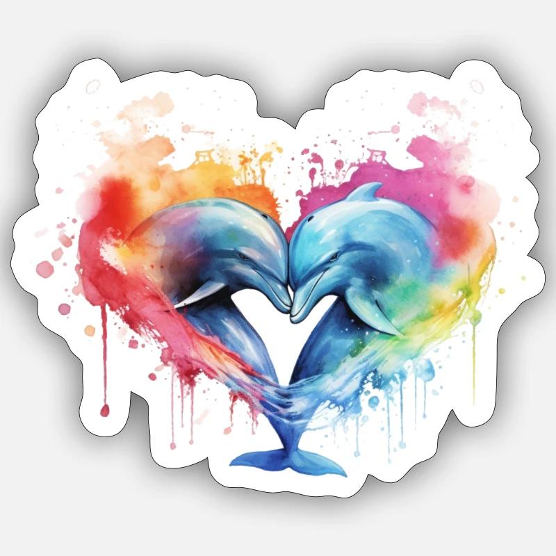 Beaux dauphins - Sticker taille S (10 x 10 cm) - blanc mat