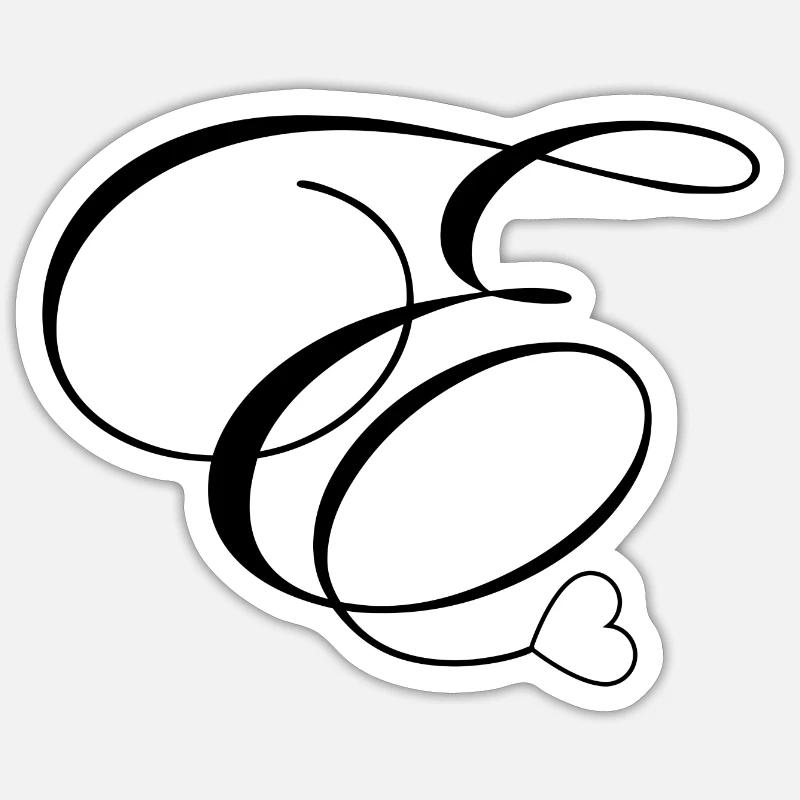 Lettre e calligraphie cœur - Sticker taille S (10 x 10 cm) - blanc mat