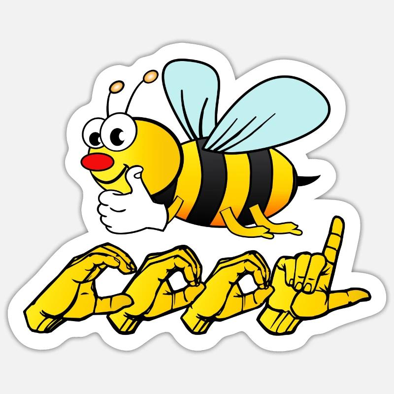 BEE COOL - BE COOL dgs mit Gebärdensprache asl - Sticker Größe S (10 x 10 cm) - Mattweiß