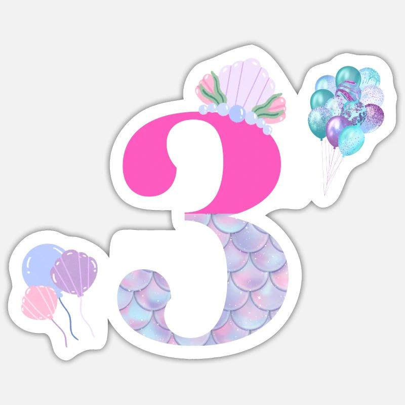 3e anniversaire sirène - Sticker taille S (10 x 10 cm) - blanc mat