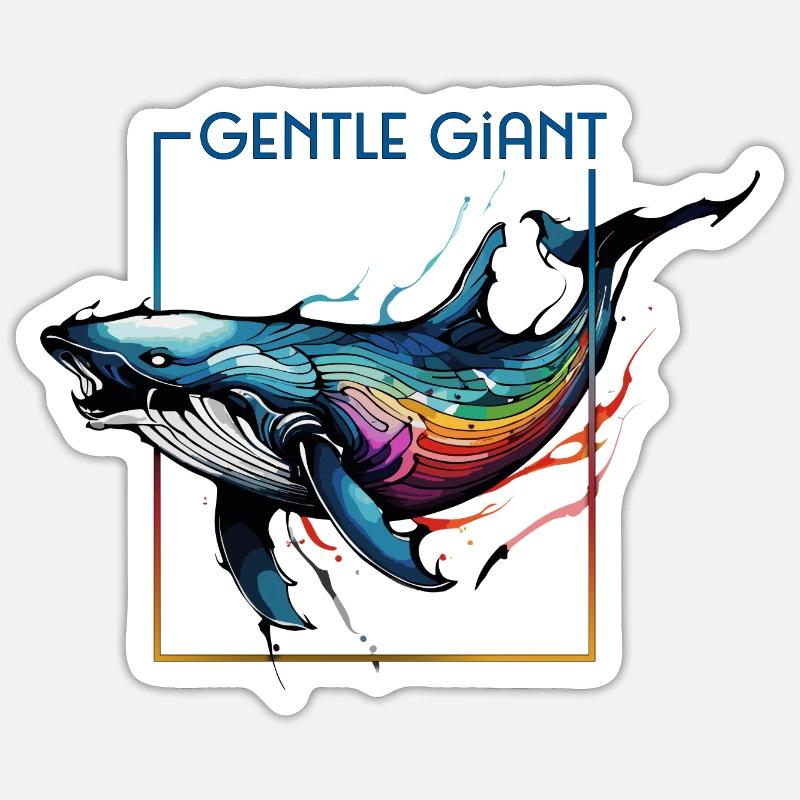 Strahlender Regenbogenwal - Der sanfte Riese - Sticker Größe S (10 x 10 cm) - Mattweiß