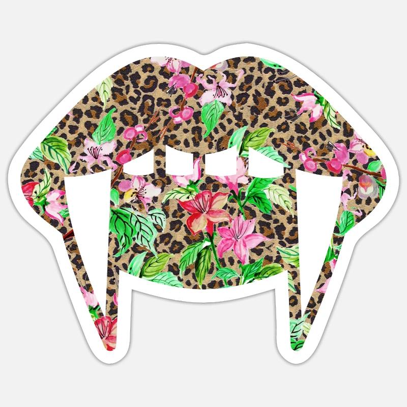 Groovy Vampirelips Rose Léopard - Sticker taille S (10 x 10 cm) - blanc mat