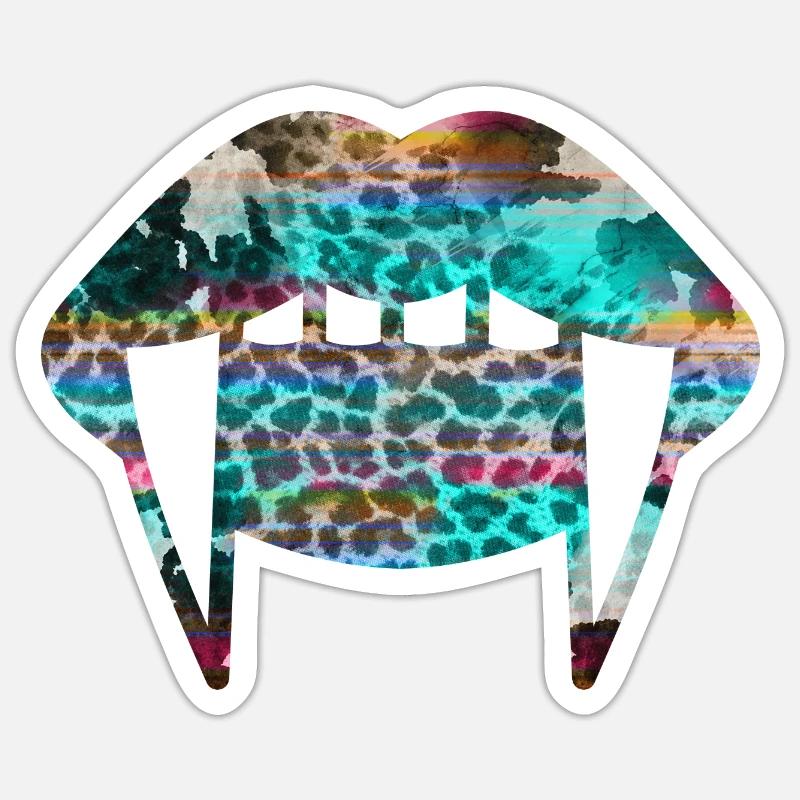 Groovy Vampirelips Leopard turquoise Sticker Größe S (10 x 10 cm)