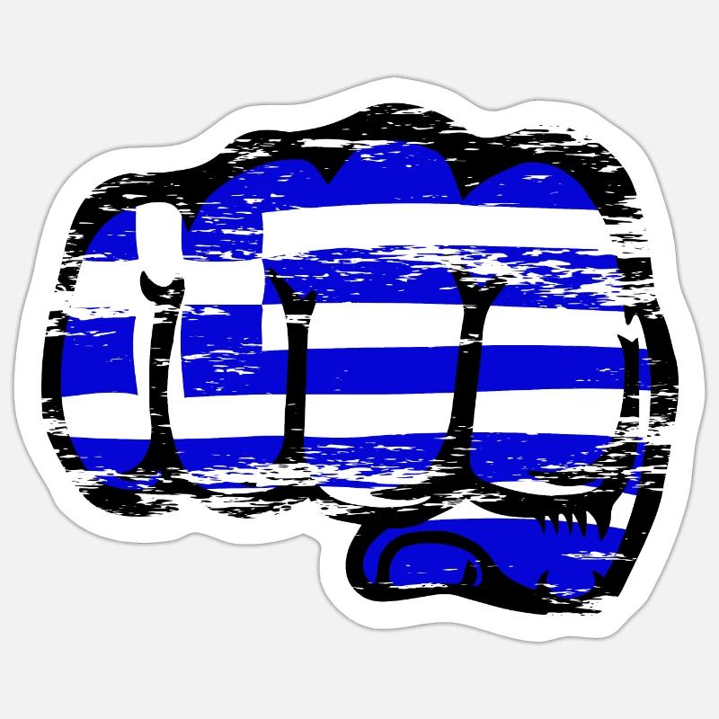 Drapeau de la Grèce poing de main utilisé - Sticker taille S (10 x 10 cm) - blanc mat