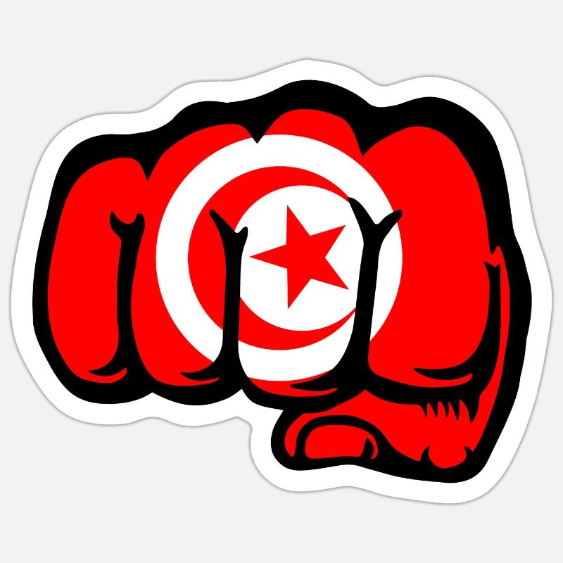 Drapeau de la Tunisie Main Poing Sticker taille S (10 x 10 cm)