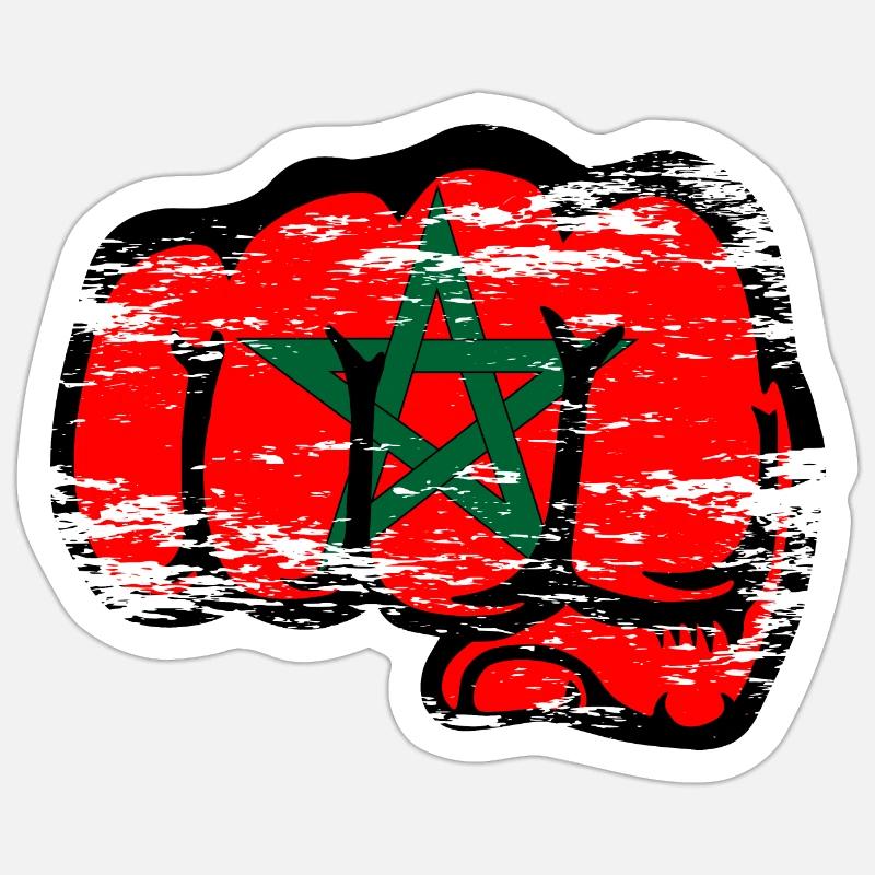 Poing de main du drapeau marocain utilisé Sticker taille S (10 x 10 cm)