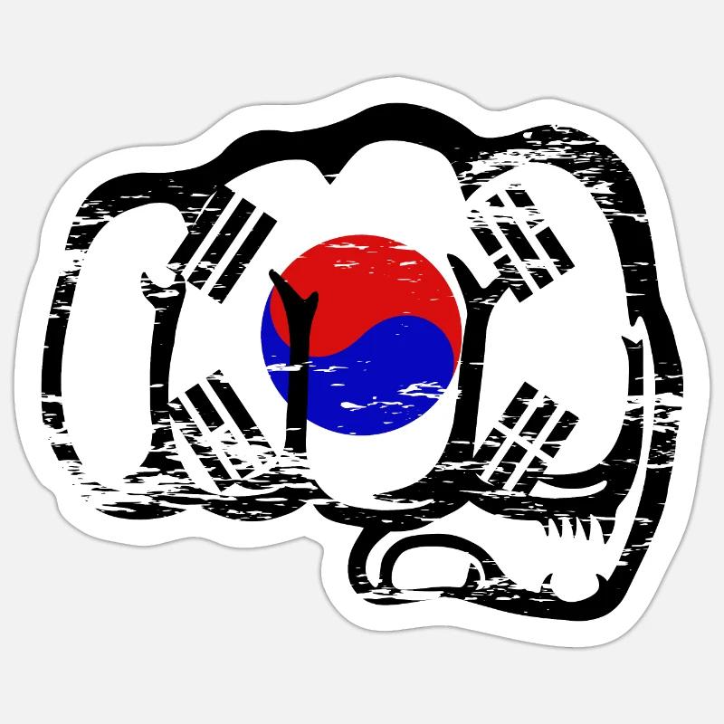 Drapeau de la Corée du Sud Main Poing Utilisé Sticker taille S (10 x 10 cm)
