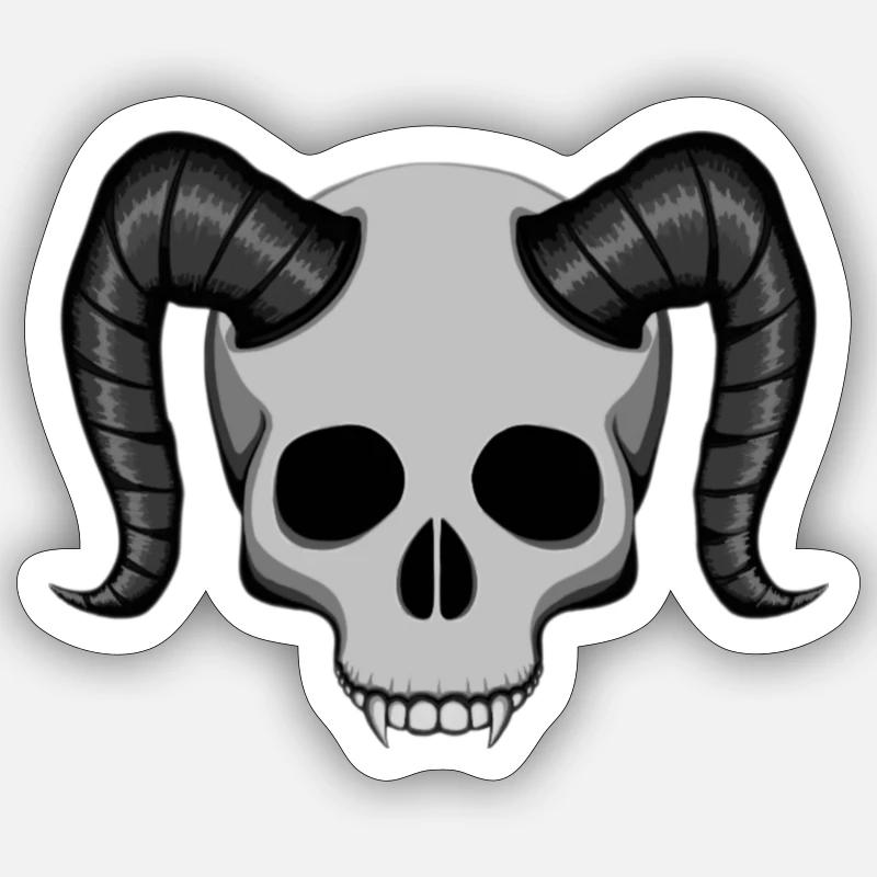 Dämon - Halbschädel - Sticker Größe S (10 x 10 cm) - Mattweiß