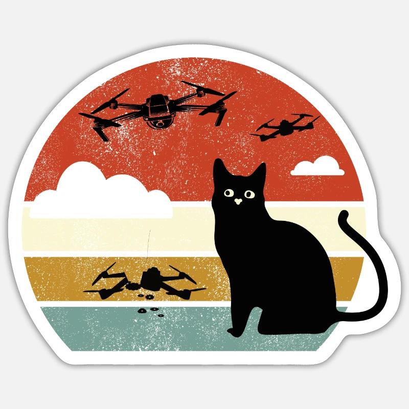 Chat Drone Drone Chat Drones Chats - Sticker taille S (10 x 10 cm) - blanc mat