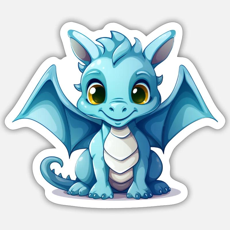 Kleiner blauer Drache - Sticker Größe S (10 x 10 cm) - Mattweiß