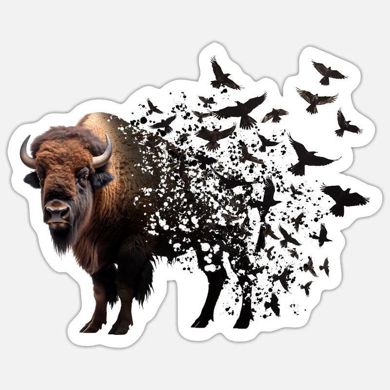 Bison - Sticker taille S (10 x 10 cm) - blanc mat