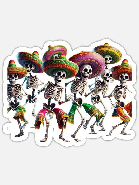 Tanz mit den Geistern in unserem Dancing Skeletons - Sticker Größe S (10 x 10 cm) - Mattweiß