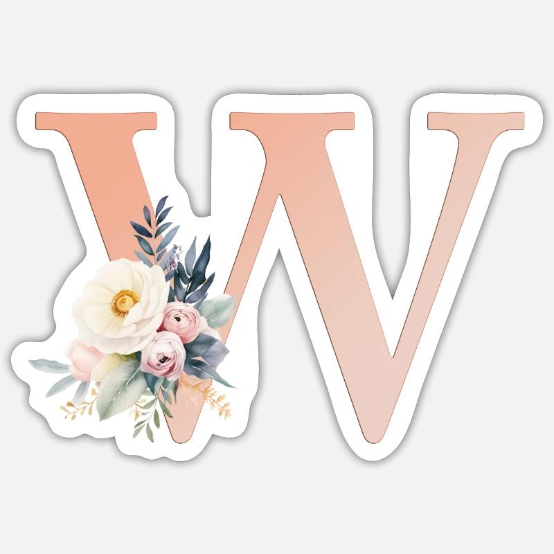 W Monogram, Floral, Boho Sticker size S (10 x 10 cm)