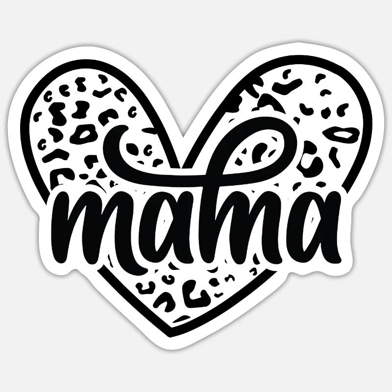 Mama Leopard Herz - Sticker Größe S (10 x 10 cm) - Mattweiß