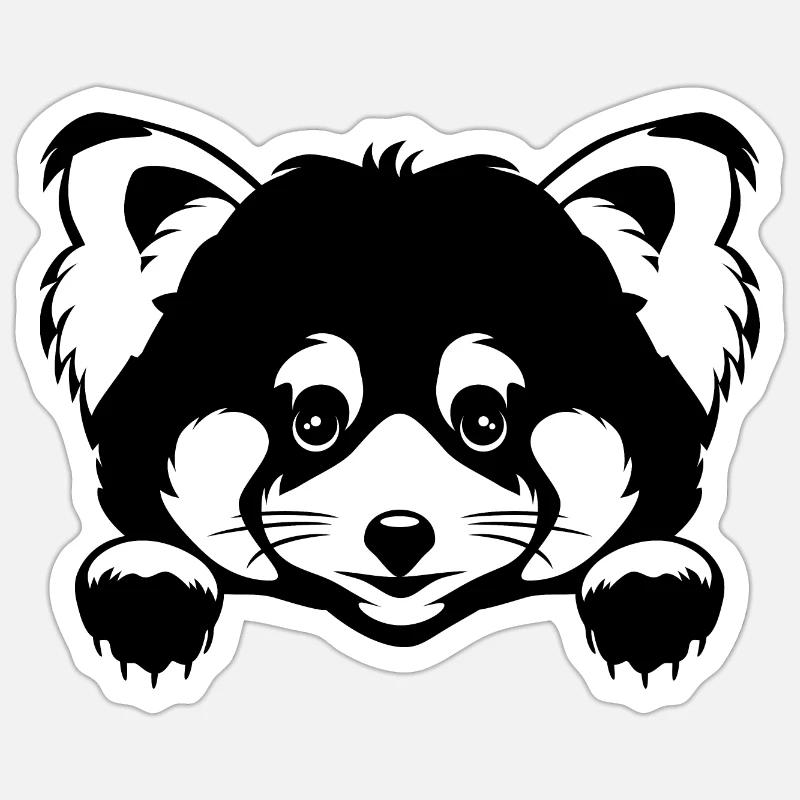 Peeking cute red panda. Black and white version - Sticker size S (10 x 10 cm) - white matte