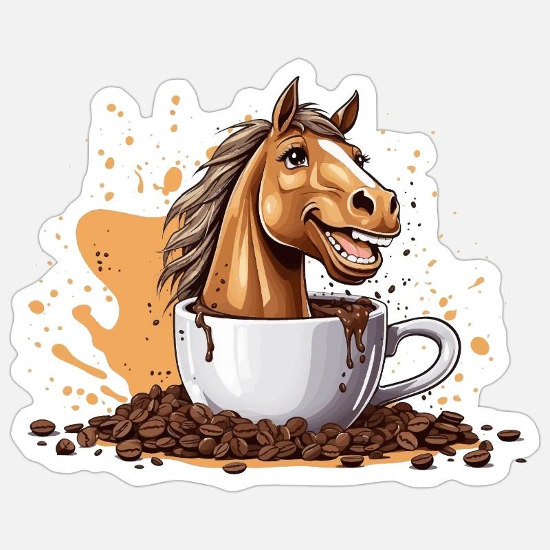 Cavalier à cheval café - Sticker taille S (10 x 10 cm) - blanc mat