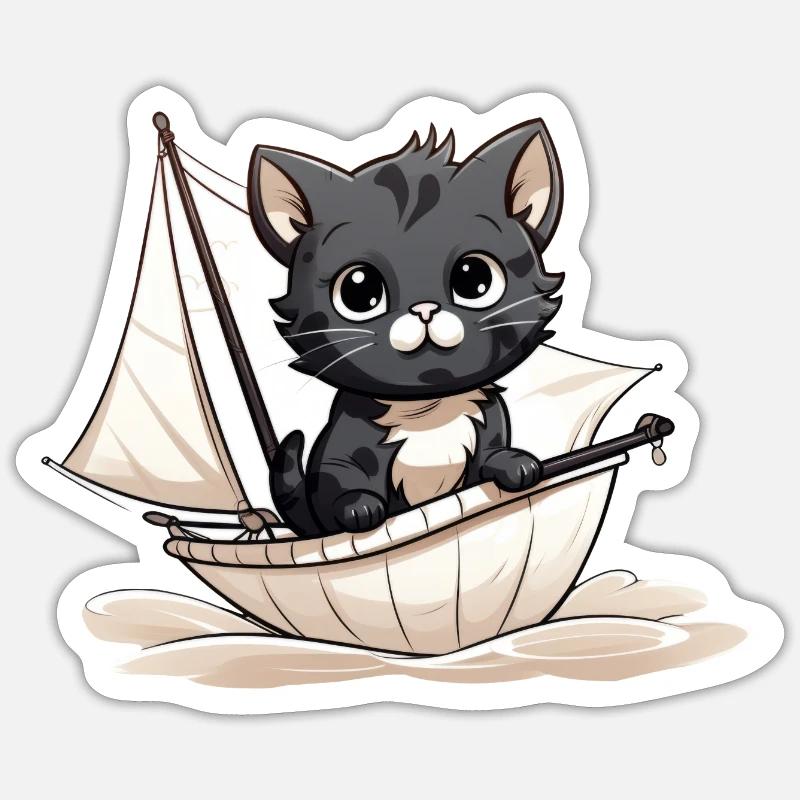 Chat mignon sur un dériveur - Sticker taille S (10 x 10 cm) - blanc mat