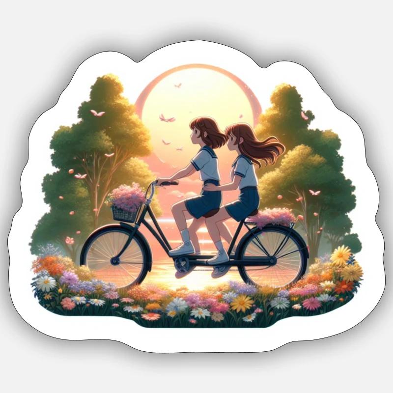 Excursion en tandem - Sticker taille S (10 x 10 cm) - blanc mat