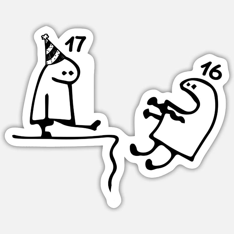 17 ans : Adieu âge 16 ans, Joyeux 17e anniversaire - Sticker taille S (10 x 10 cm) - blanc mat