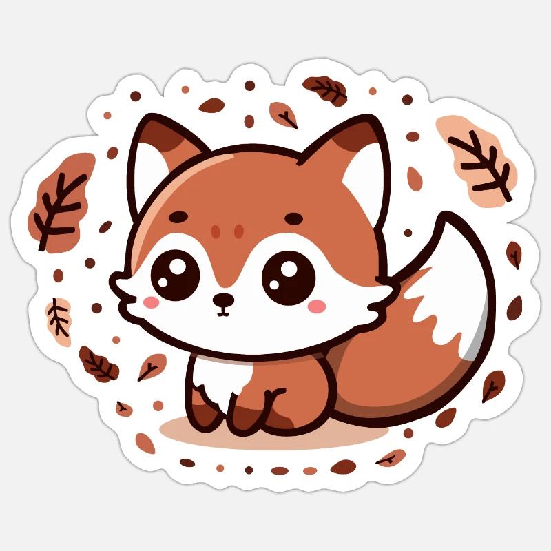 Charme d’automne : Chibi Fox avec queue duveteuse Sticker taille S (10 x 10 cm)