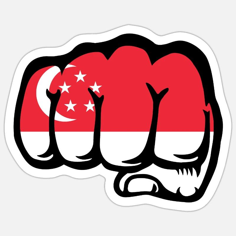 Drapeau de Singapour Poing - Sticker taille S (10 x 10 cm) - blanc mat