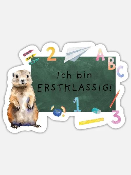 Schulanfang Murmeltier - Sticker Größe S (10 x 10 cm) - Mattweiß