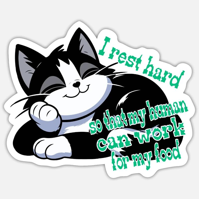 A lying resting cat. A lazy pet. Sticker size S (10 x 10 cm)